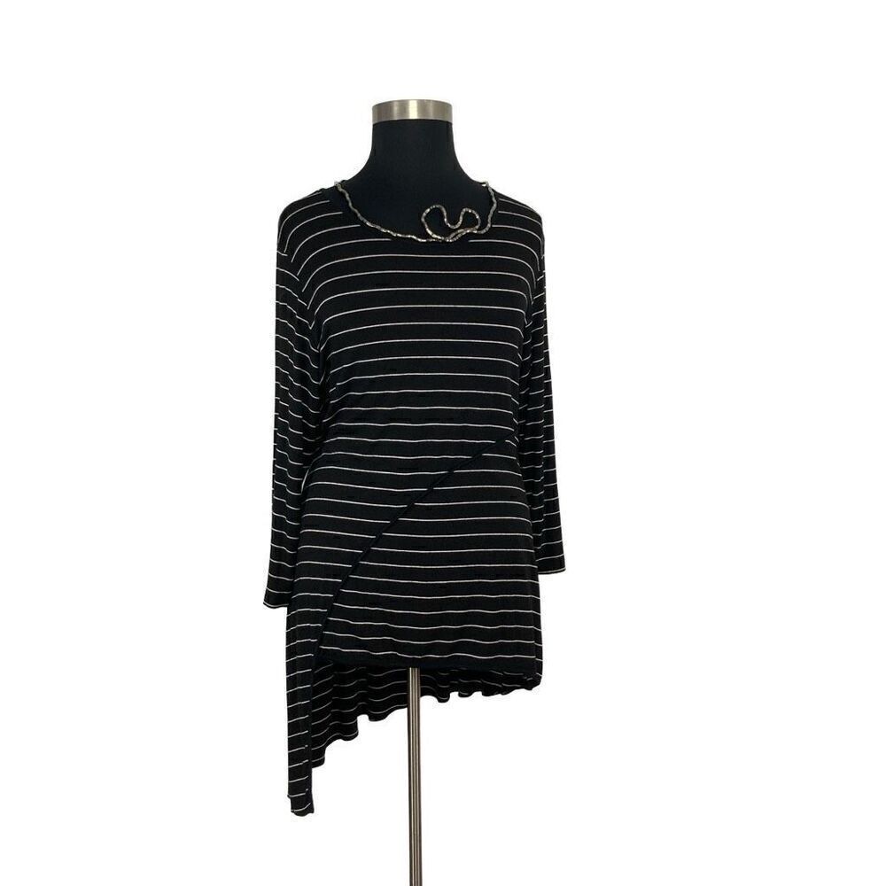 Comfy USA 1X Black White Stripe Tunic Top Art To Wear Lagenlook Gothic Halloween